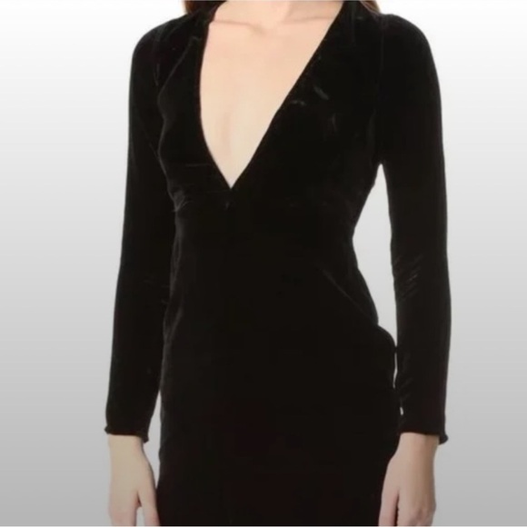 For Love & Lemons Colette Velvet Dress Black XS Wrap Midi Long Sleeve V-neck - Picture 13 of 13